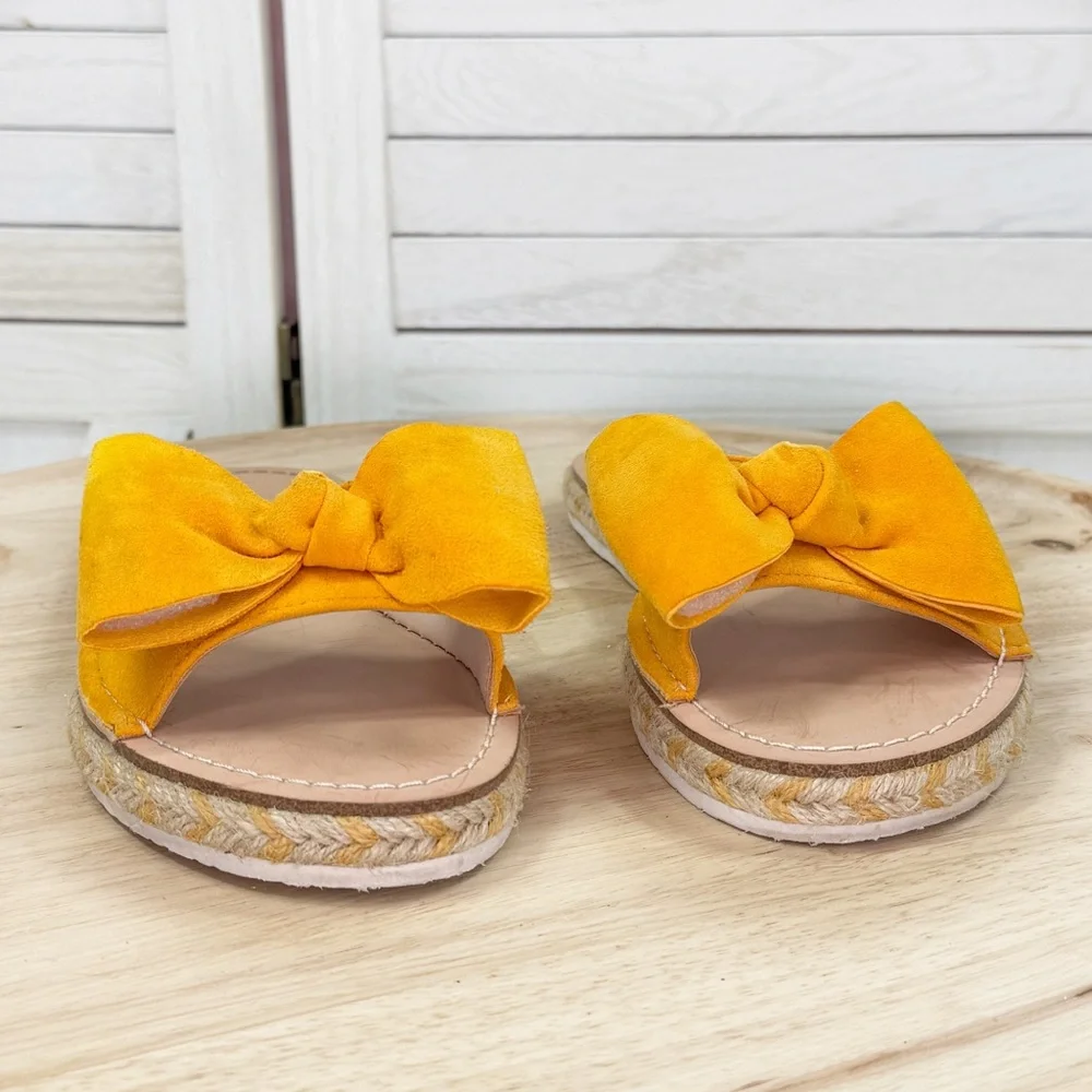 Kate Spade Bow Top Suede Espadrille‎ Slide Sandals Yellow 7.5